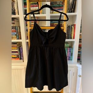 Old Navy- Black Fit & Flare Tie-Front Smocked Linen-Blend Mini Cami Dress-NWOT